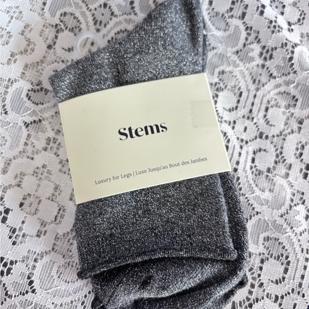 Stems Shimmering Silver Men's Dress Socks